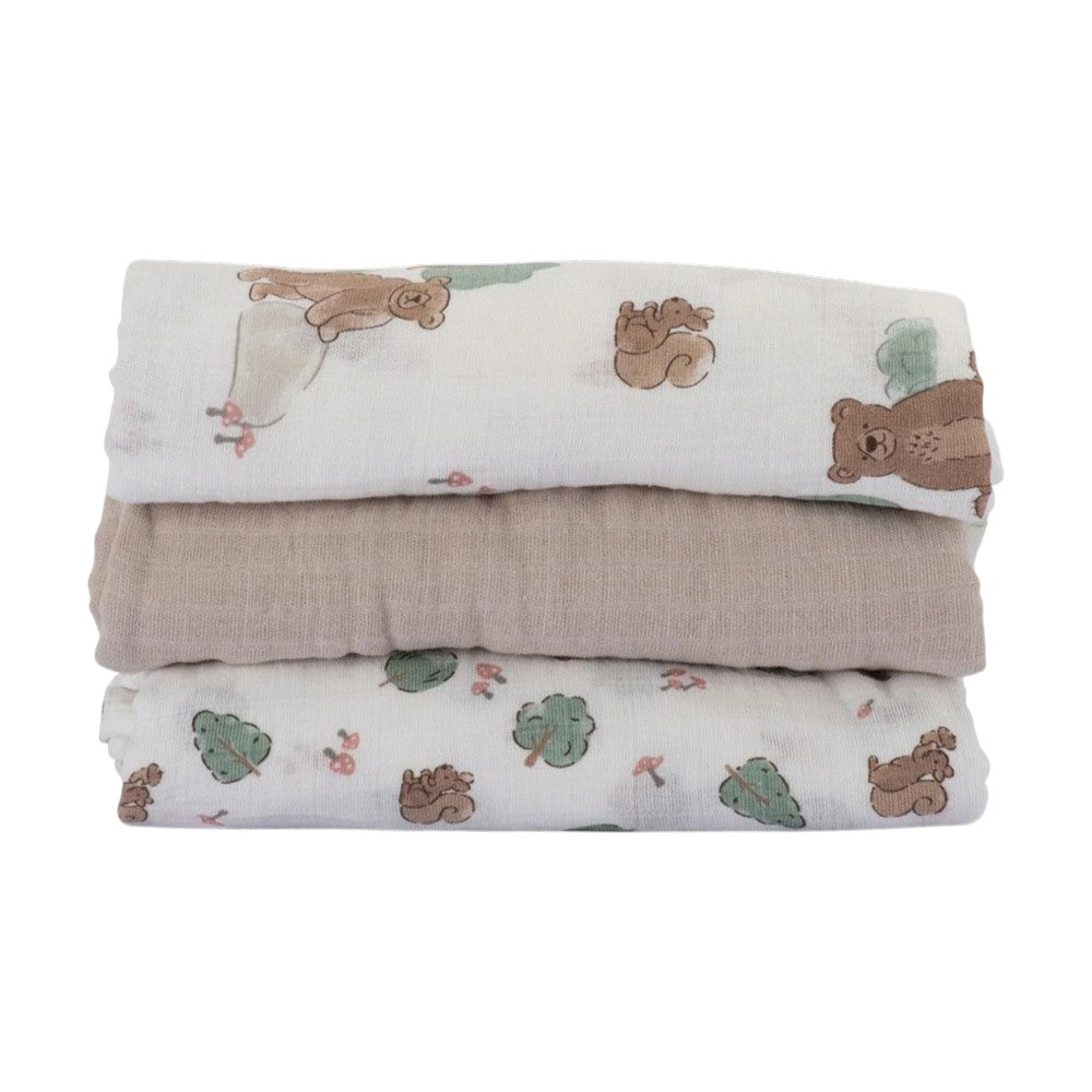 Little Linen Muslin Wraps 3PK - Bushland Bear