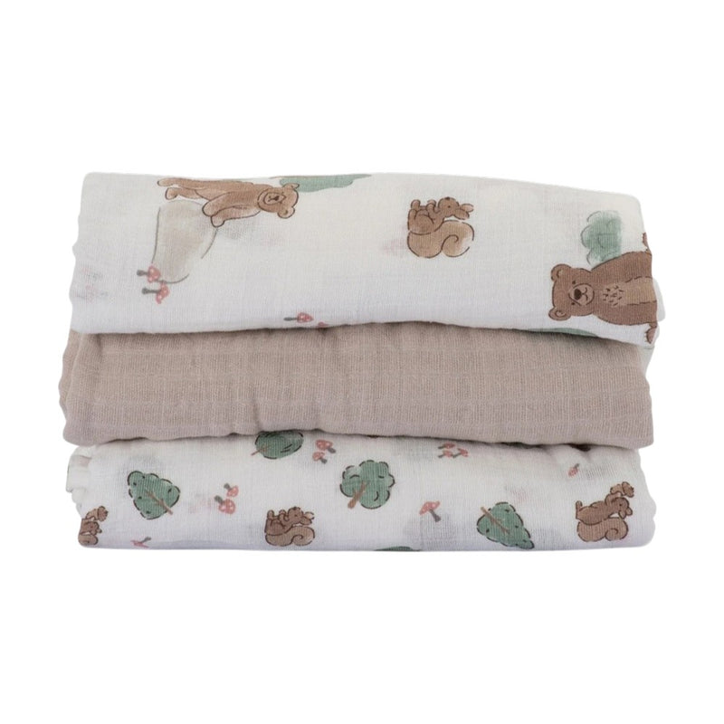 Little Linen Muslin Wraps 3PK - Bushland Bear