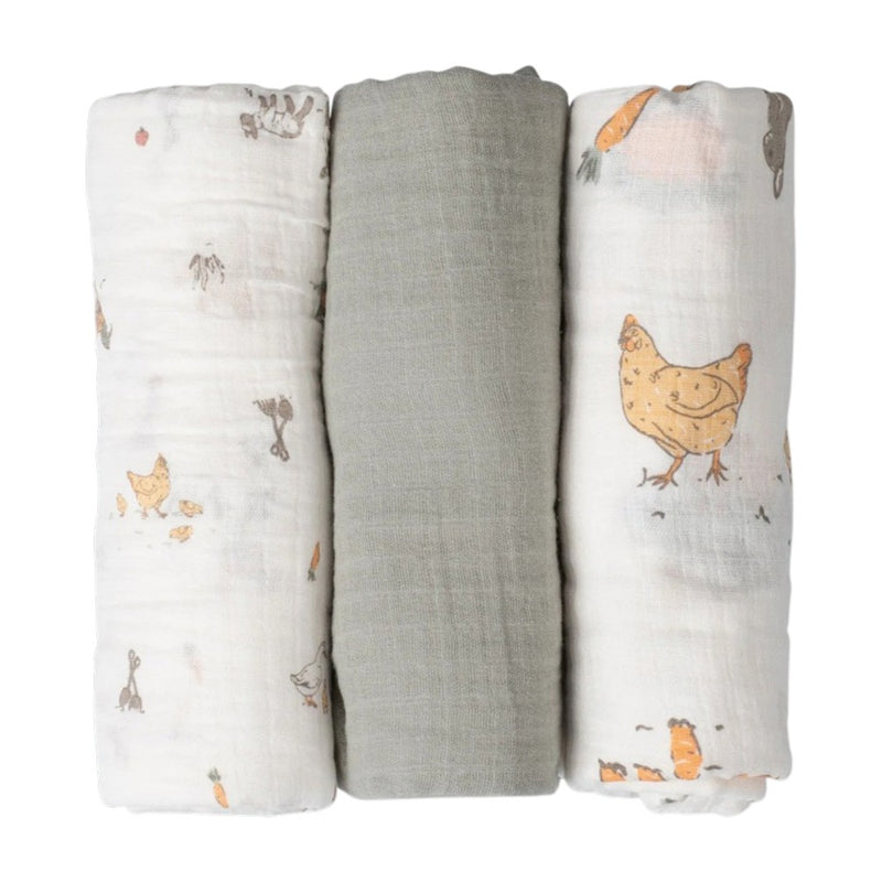 Little Linen Muslin Wraps 3PK - Farmyard Lamb