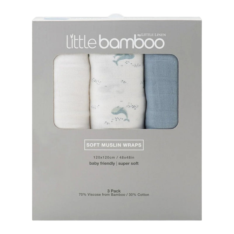 Little Bamboo Muslin Wraps 3pk - Retro Blue