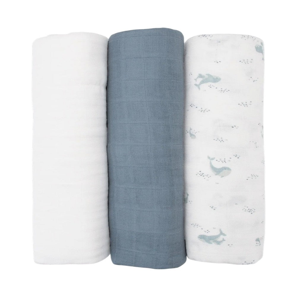 Little Bamboo Muslin Wraps 3pk - Retro Blue