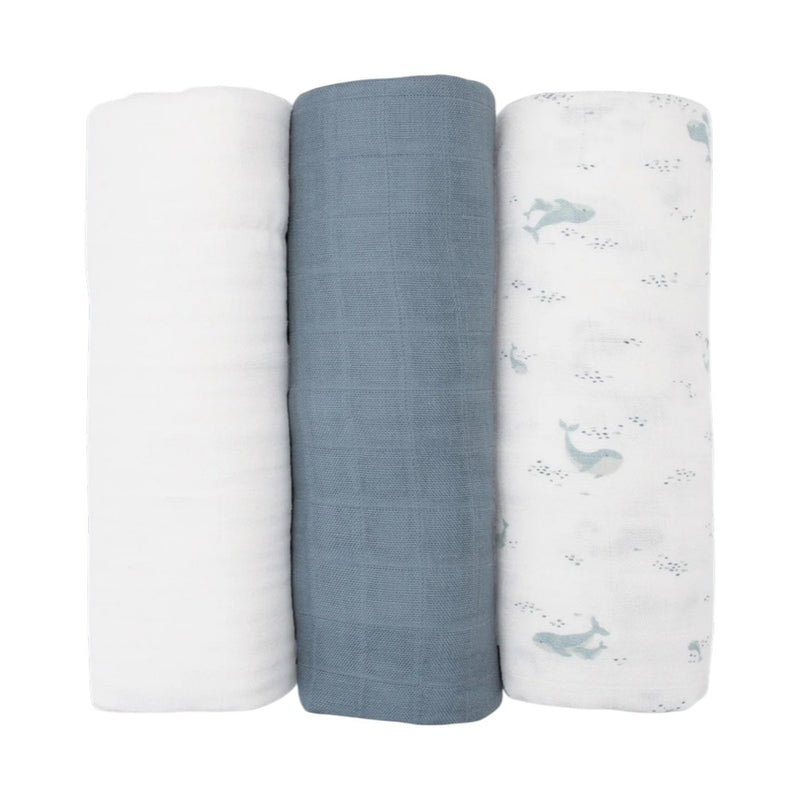 Little Bamboo Muslin Wraps 3pk - Retro Blue