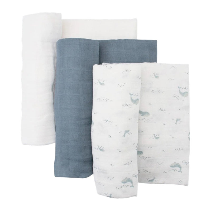 Little Bamboo Muslin Wraps 3pk - Retro Blue