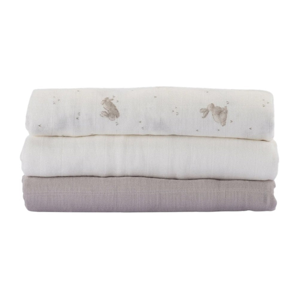 Little Bamboo Muslin Wraps 3Pk  - Stone Grey