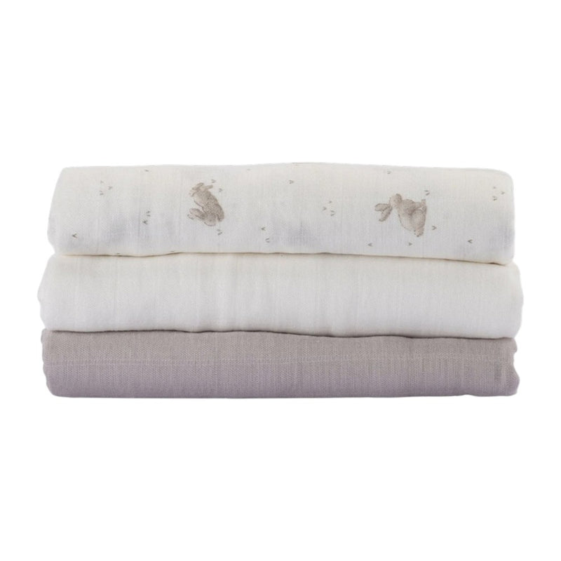 Little Bamboo Muslin Wraps 3Pk - Stone Grey