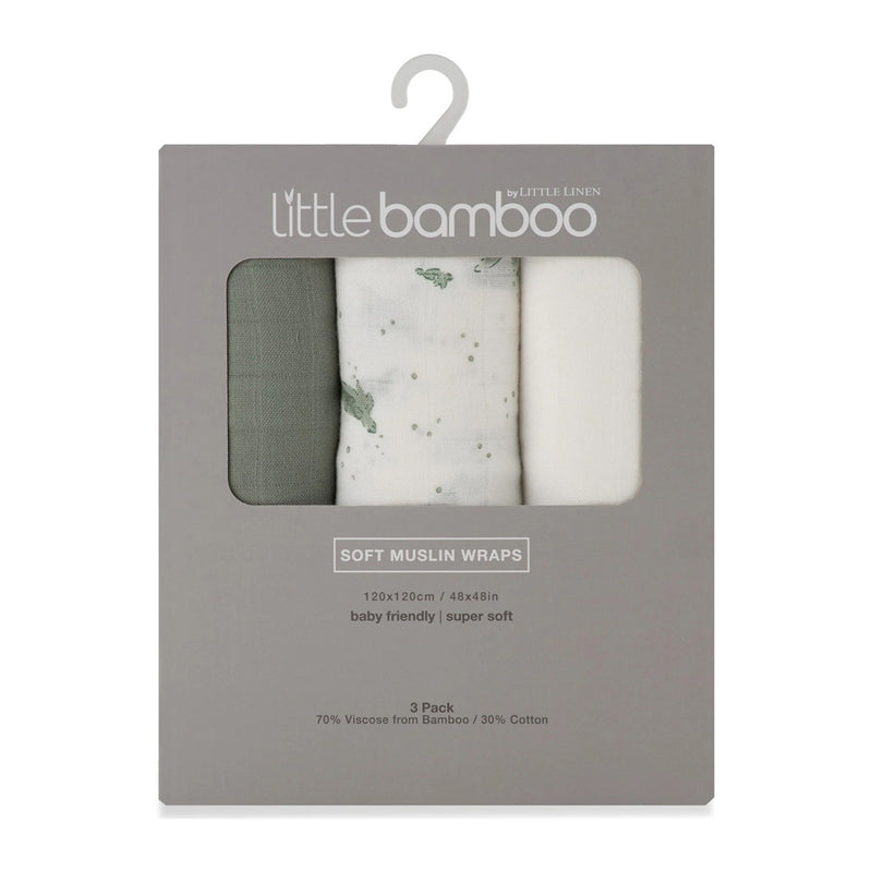 Little Bamboo Muslin Wraps 3Pk - Turtle Bay