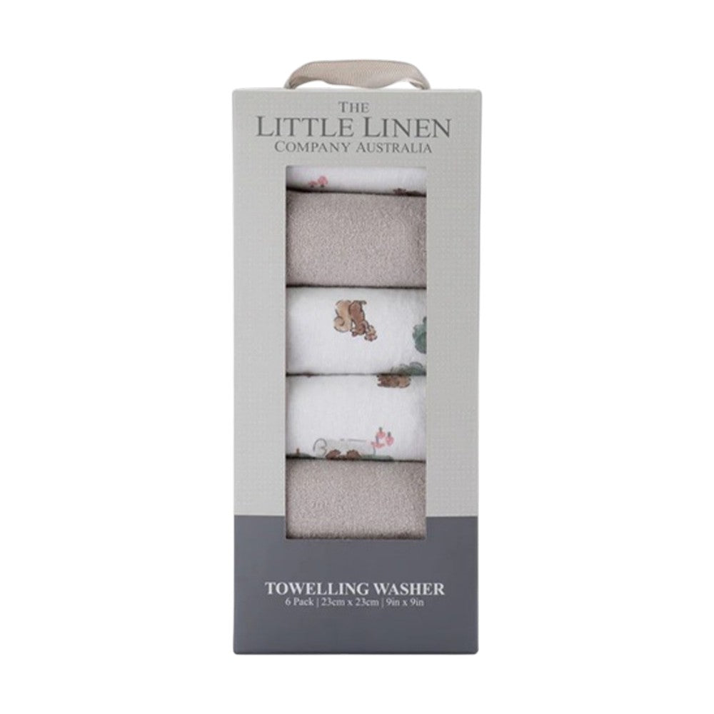 Little Linen Towelling Wash Cloth 6PK - Willow Bear