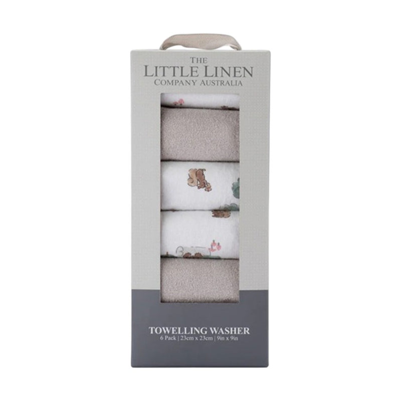 Little Linen Towelling Wash Cloth 6PK - Willow Bear