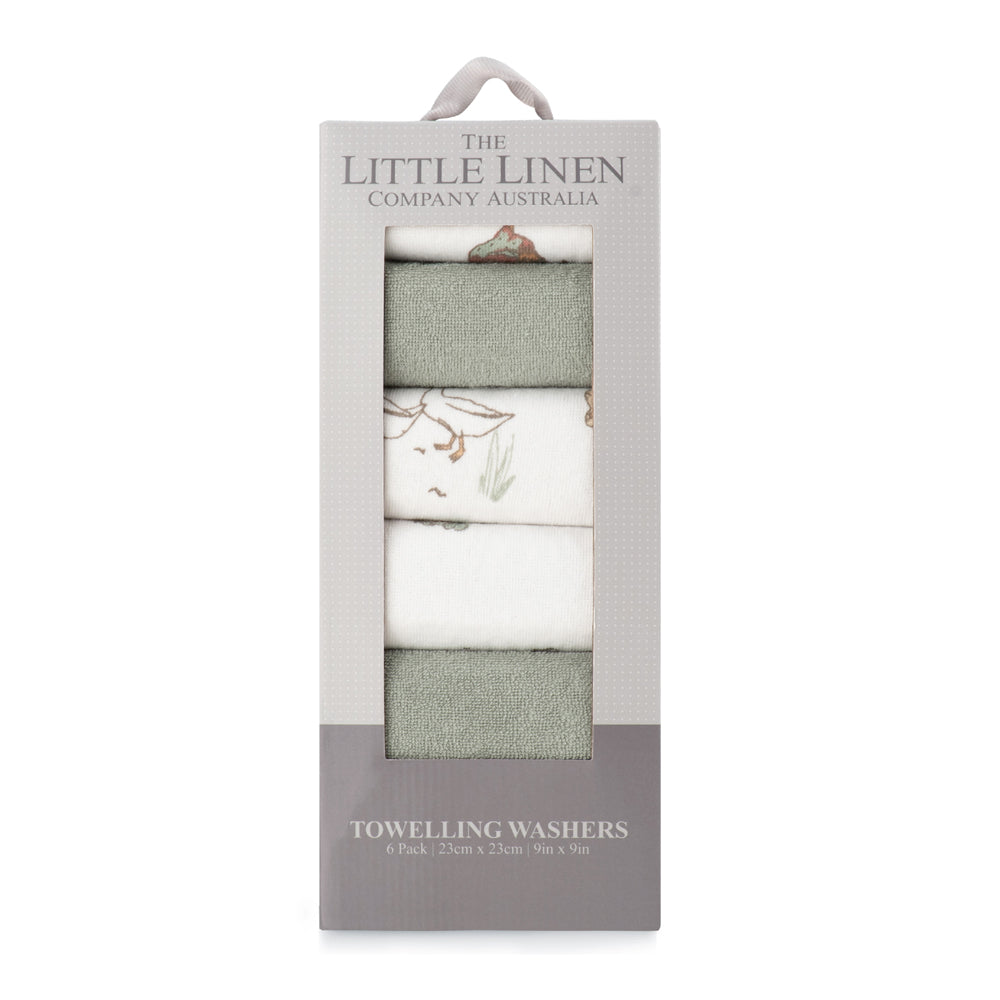 Little Linen Towelling Washers 6pk Farmyard Lamb