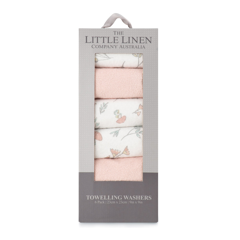 Little Linen Towelling Washers 6pk Harvest Bunny