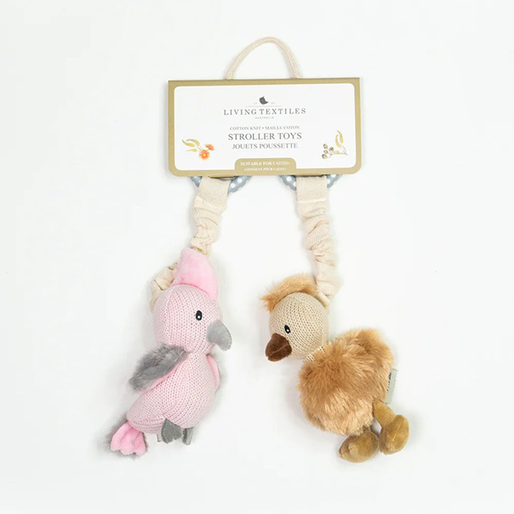 Living Textiles Australiana Stroller Toys 2pk Galah & Emu