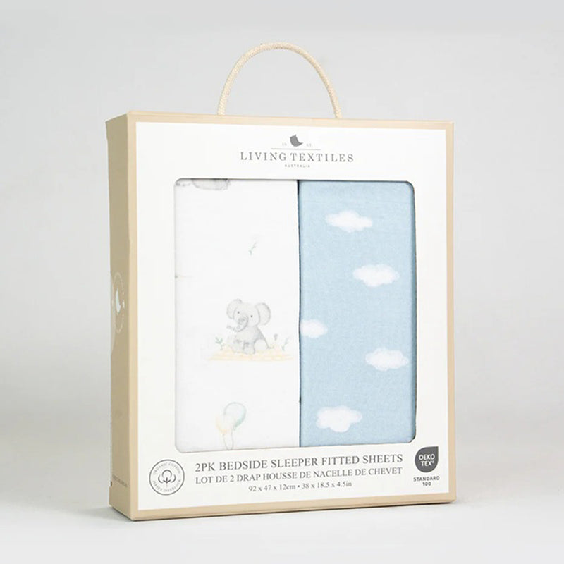 Living Textiles Bedside Sleeper Fitted Sheet 2pk Elephant Playtime