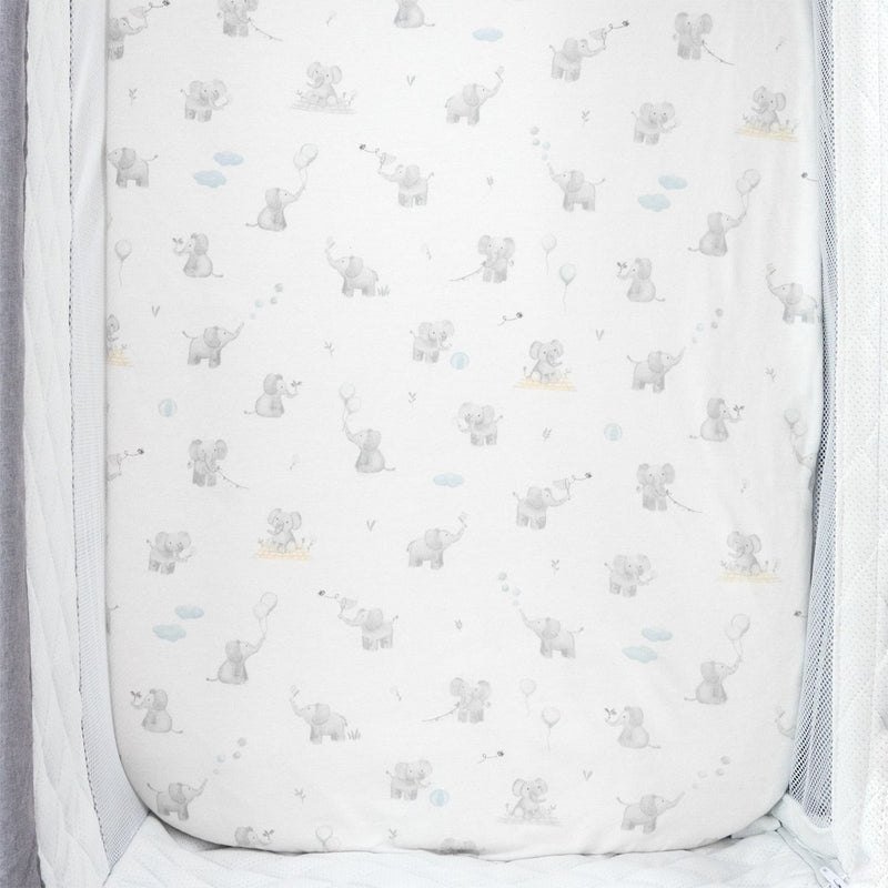 Living Textiles Bedside Sleeper Fitted Sheet 2pk Elephant Playtime