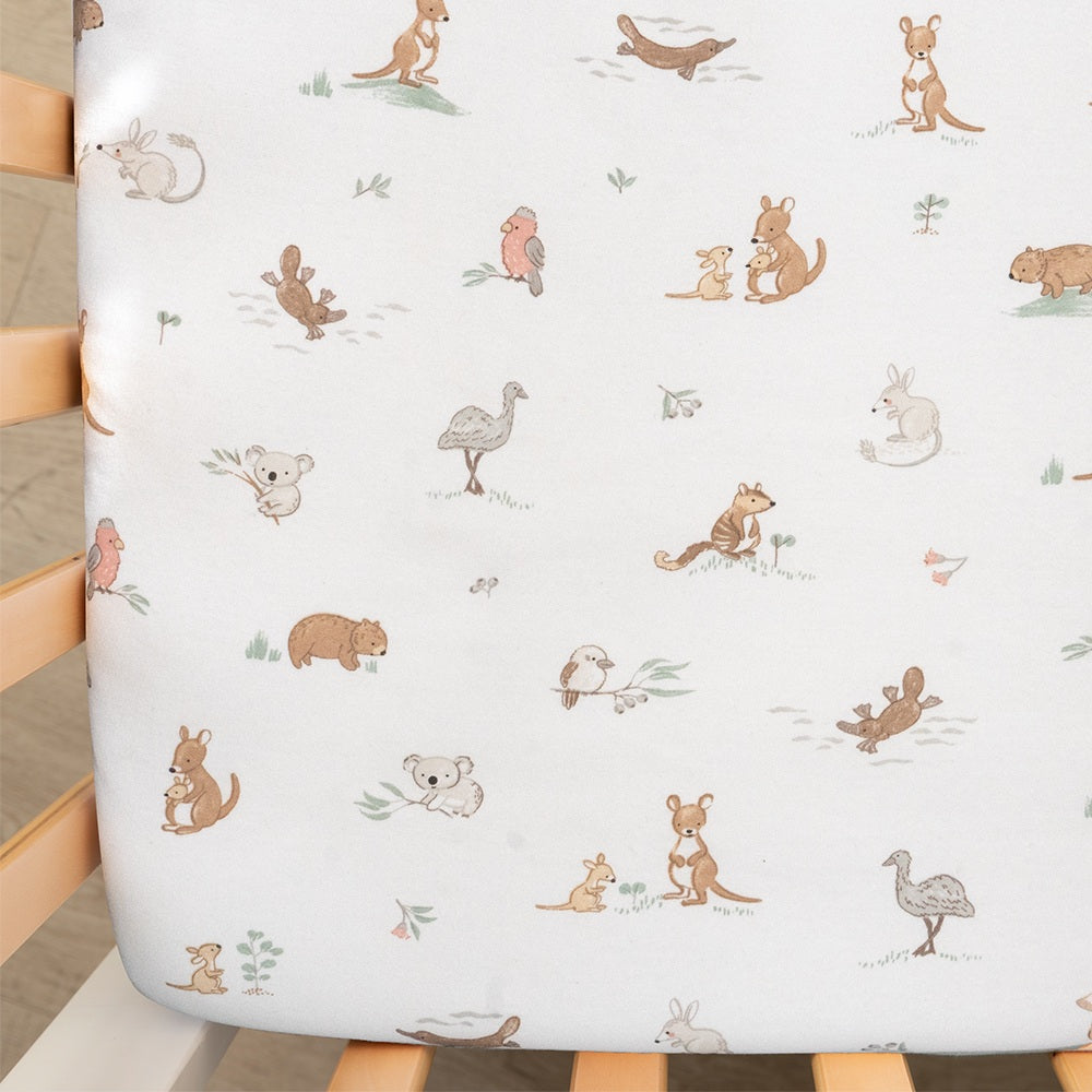 Living Textiles Cot Fitted Sheet Australiana