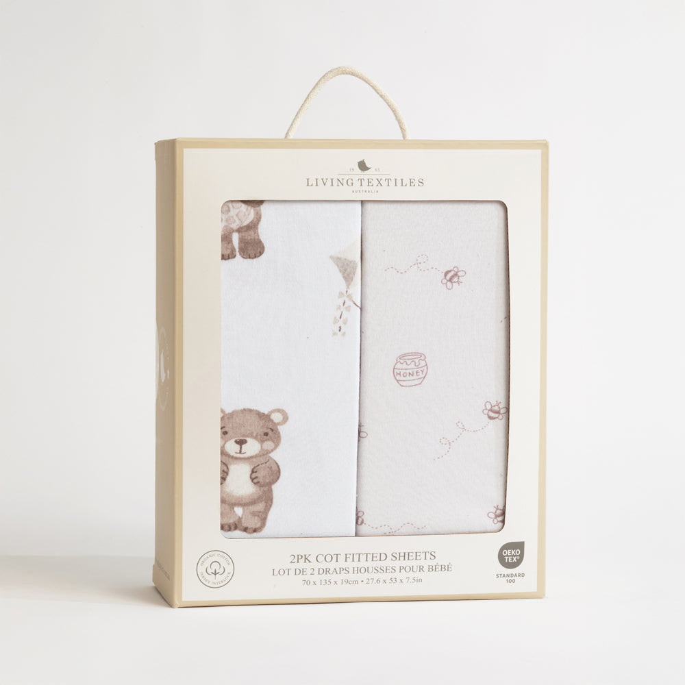 Living Textiles Cot Fitted Sheet Cuddly Bear