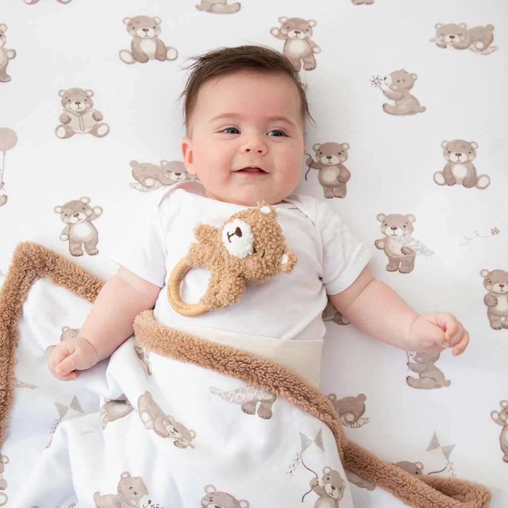 Living Textiles Cot Fitted Sheet Cuddly Bear