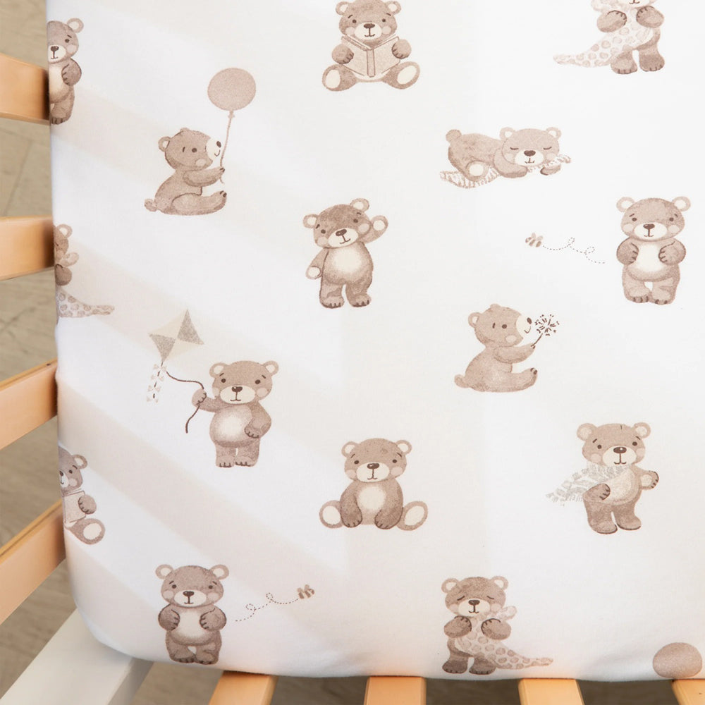 Living Textiles Cot Fitted Sheet Cuddly Bear