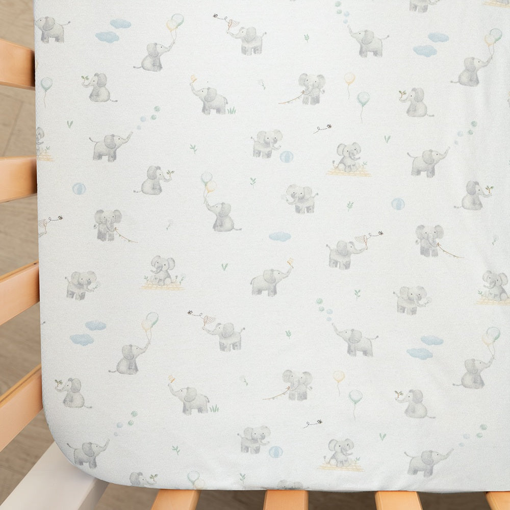 Living Textiles Cot Fitted Sheet Elephant Playtime