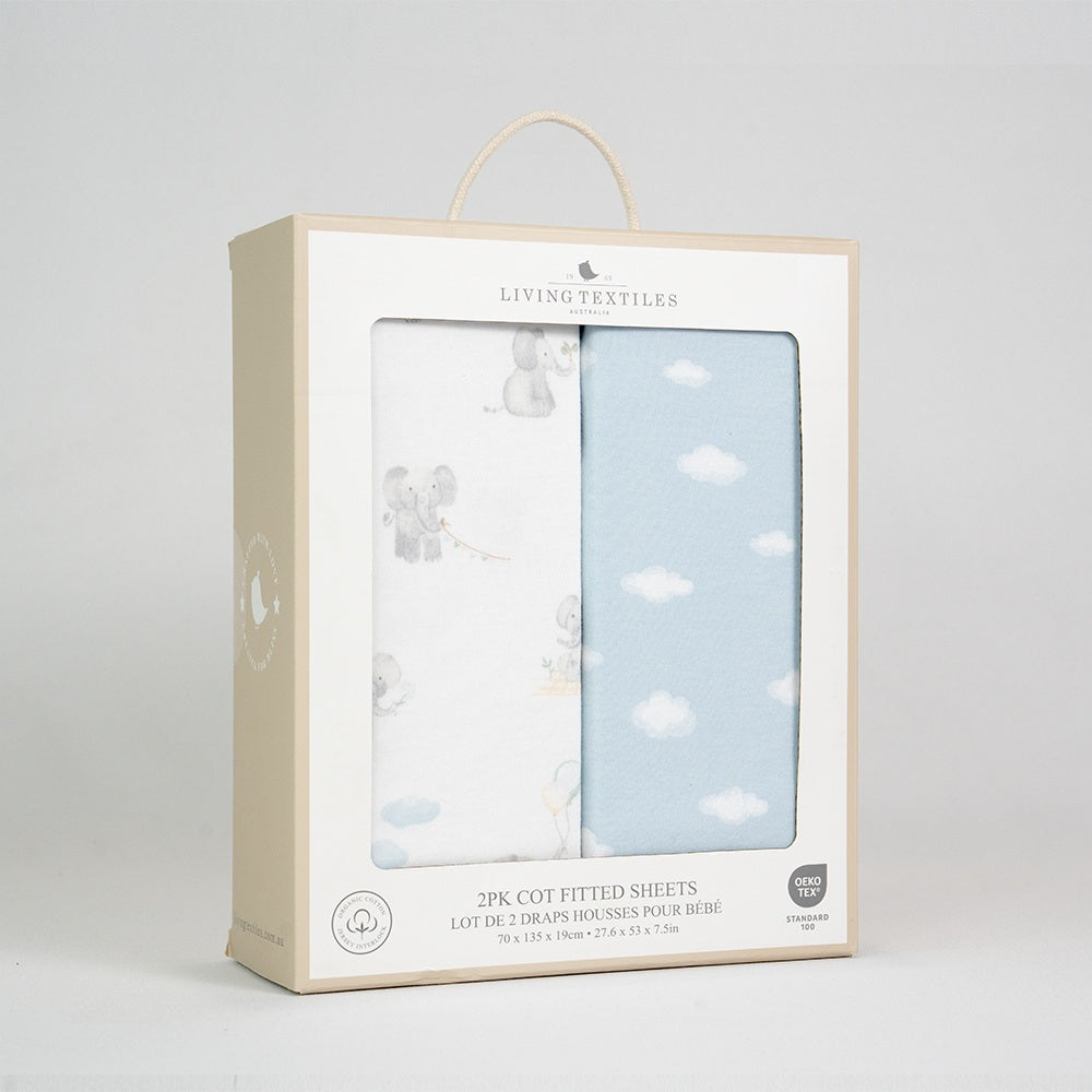 Living Textiles Cot Fitted Sheet Elephant Playtime
