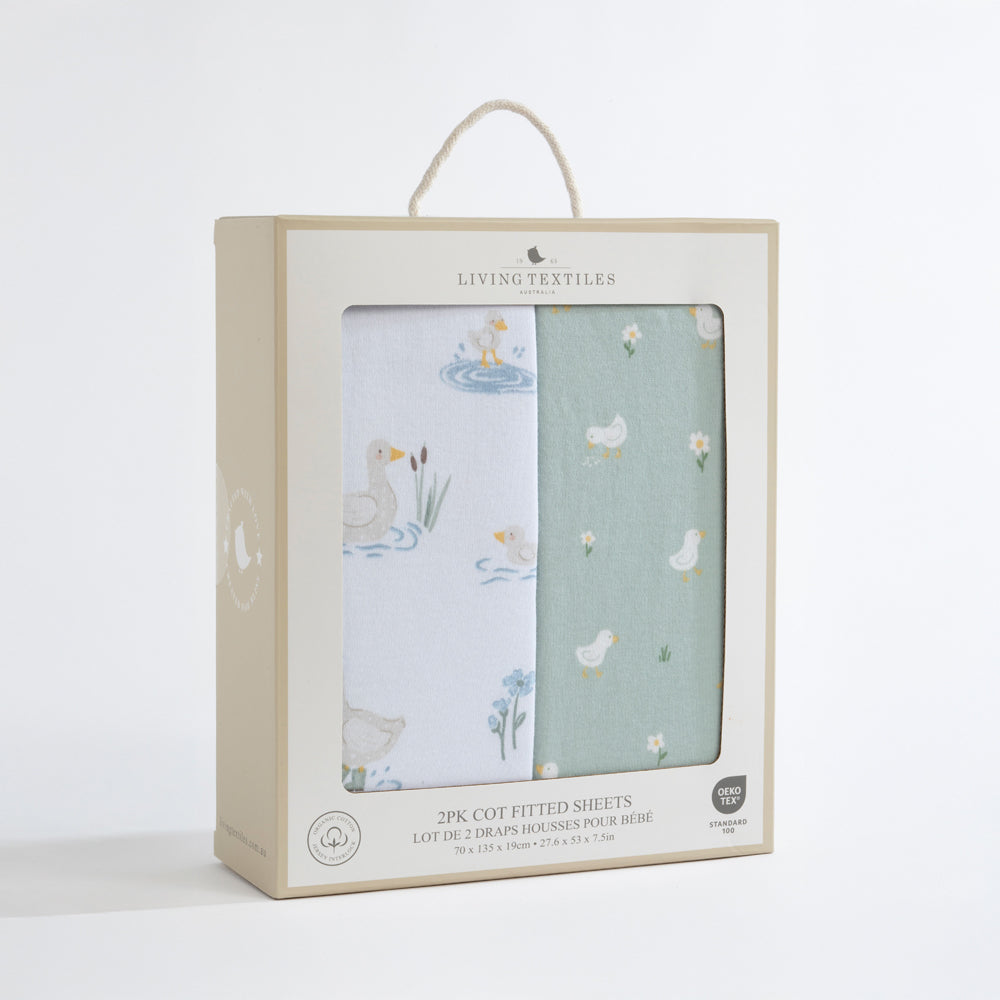 Living Textiles 2pk Cot Fitted Sheets Goosey Goosey