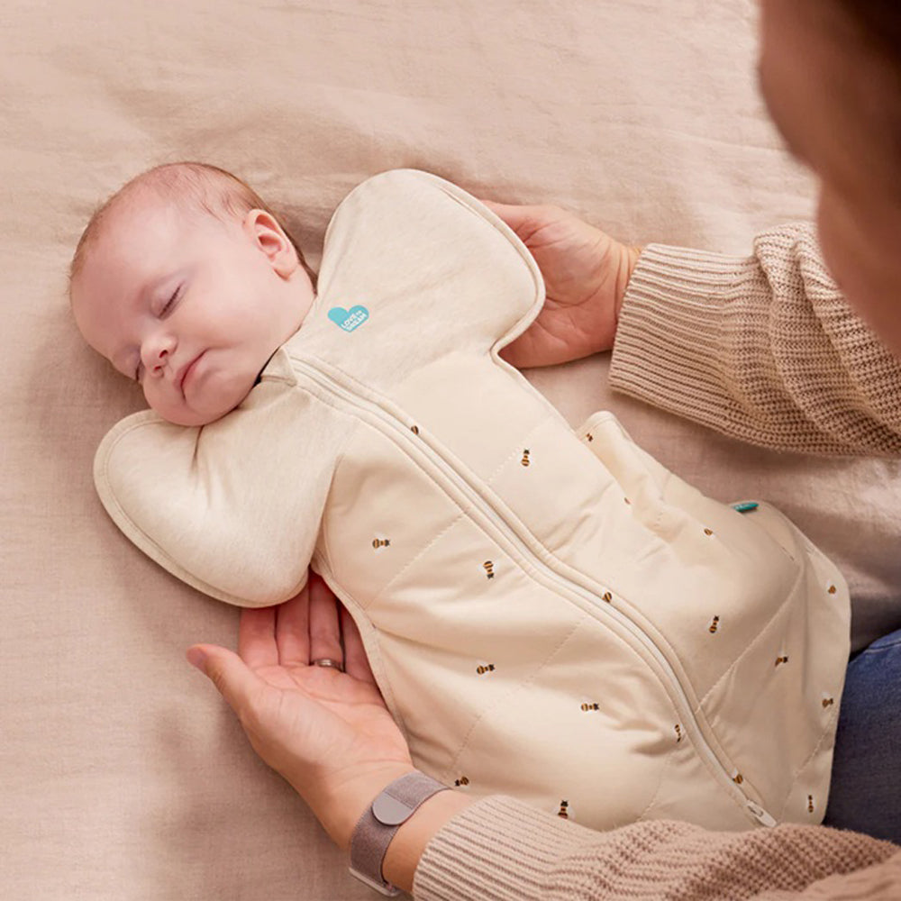 Love To Dream Swaddle Up Sleep Bag 2.5T Quilted Stretch Cotton Bees Oatmeal