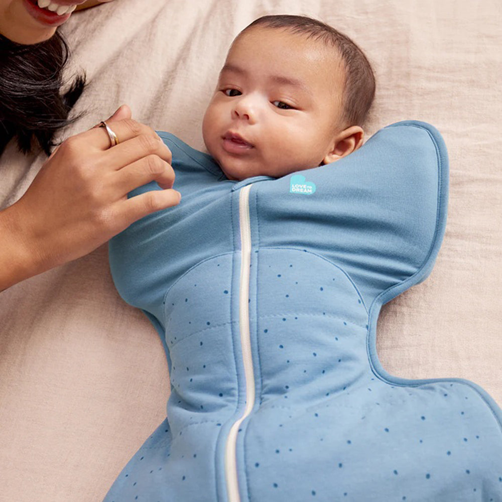 Love To Dream Swaddle Up Sleep Bag 2.5T Quilted Stretch Cotton Pebbles Storm Blue
