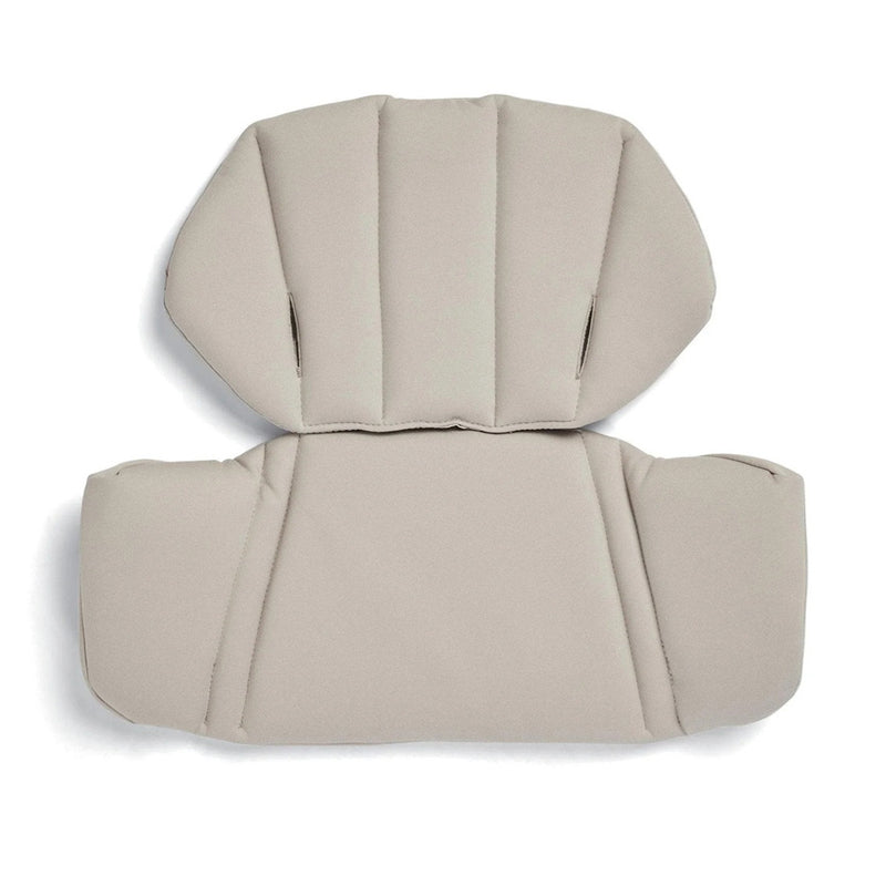 The Mamas & Papas Eno Cushion is a light gray, padded seat liner with a wide bottom and headrest, vertical stitching for support, an anti-slip base, and soft fabric—all designed to add comfort to your Eno Highchair.