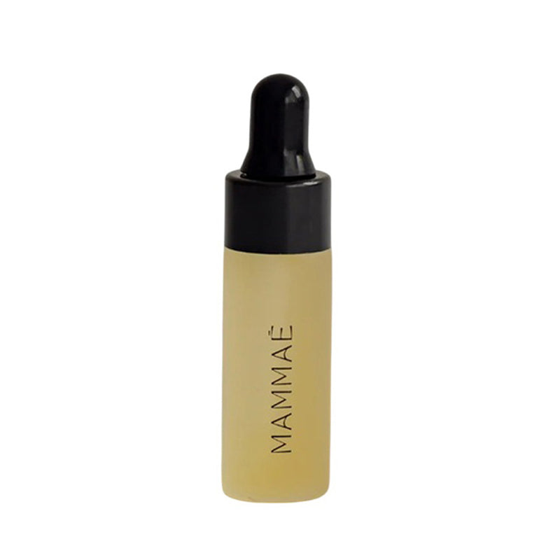 The Mammae Bosom Ritual Elixir Breast Massage Oil 5ml comes in a small frosted glass bottle with a black dropper cap, labeled "MAMMAE," and is designed to support lactation and provide relief from mastitis.