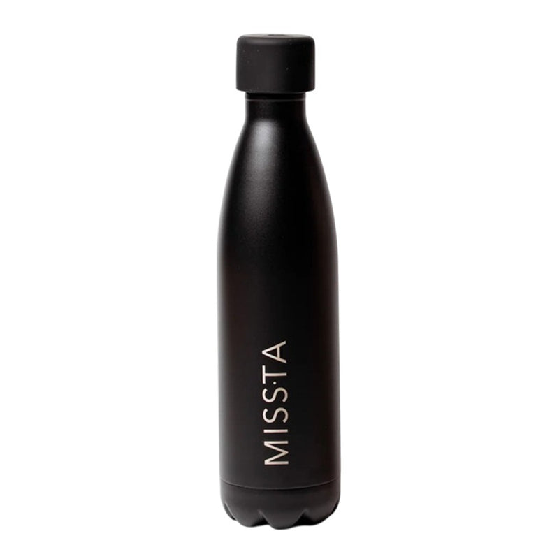 The Missta Baby Feeding Thermos by Missta is a matte black insulated bottle with a screw-on lid and “MISSTA” in white on its body, standing upright against a white background—perfect for stylish formula feeding.