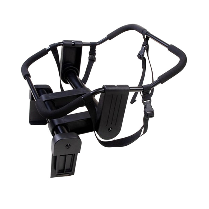 Mountain Buggy Universal Car Seat Adapter for V4 Duet, shown on a white background, offers secure, padded attachment and adjustable straps for comfort and stability—comparable to calf and leg support options in Mountain Buggy accessories.