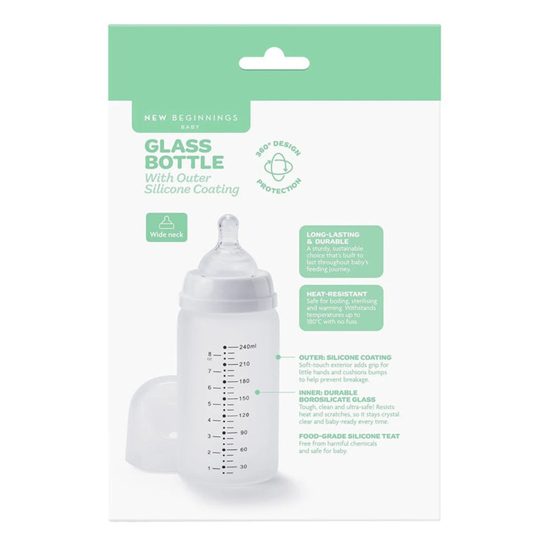 New Beginnings Glass Bottle 240ml Twin Pack Silicone Outer