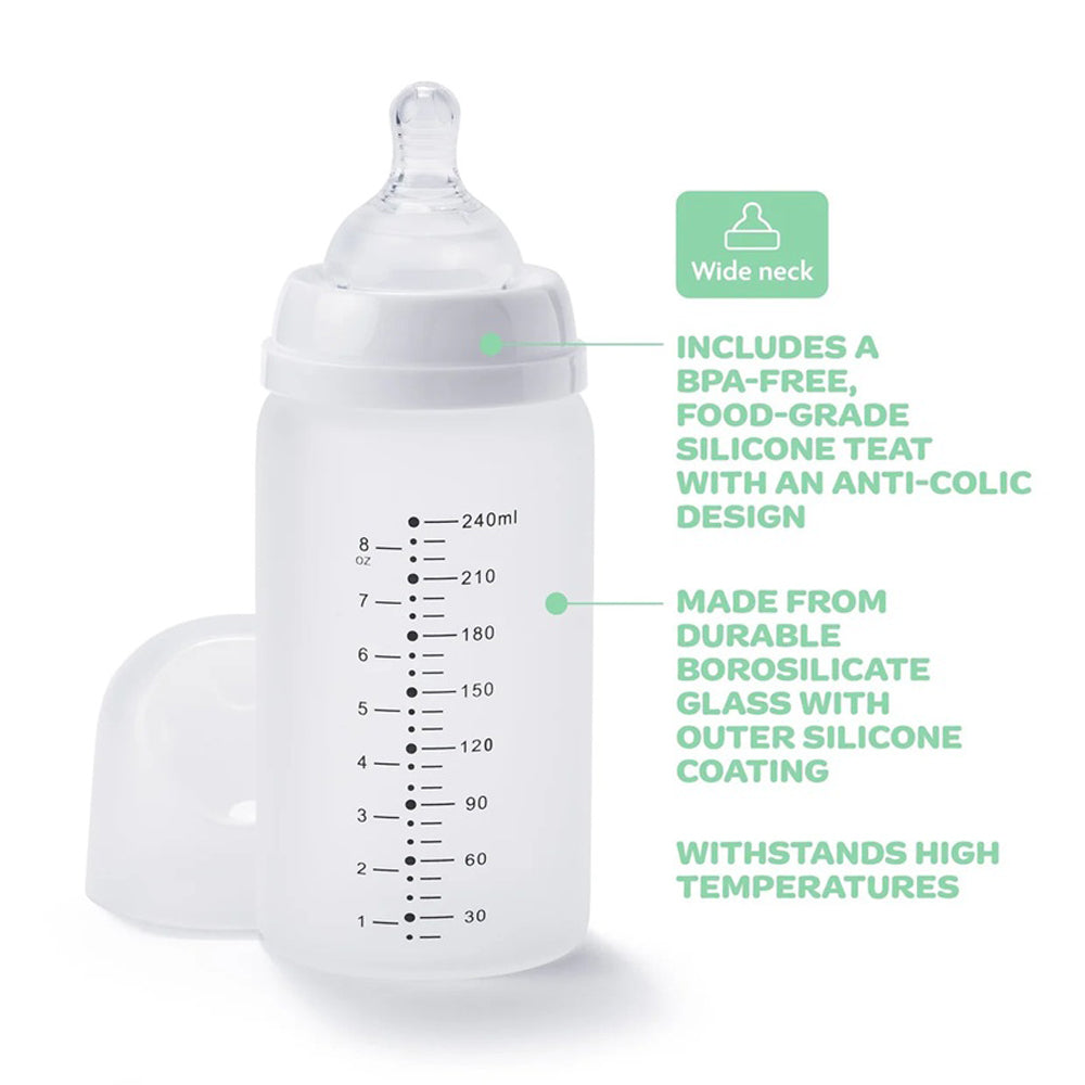 New Beginnings Glass Bottle 240ml Twin Pack Silicone Outer