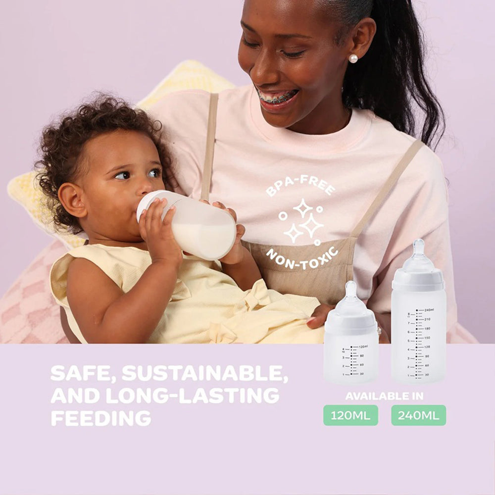 New Beginnings Glass Bottle 240ml Twin Pack Silicone Outer