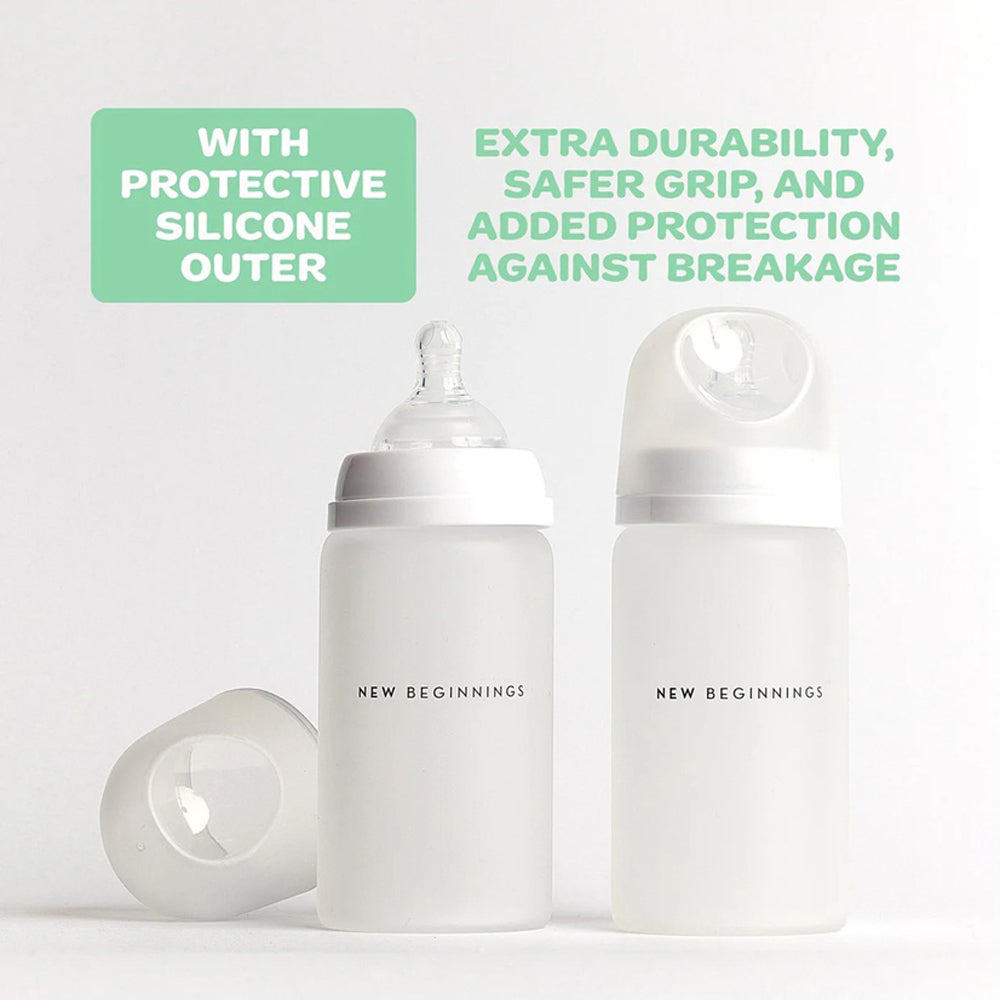 New Beginnings Glass Bottle 240ml Twin Pack Silicone Outer