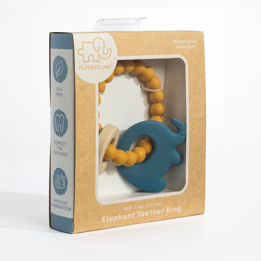 Playground Elephant Teether Steel Blue