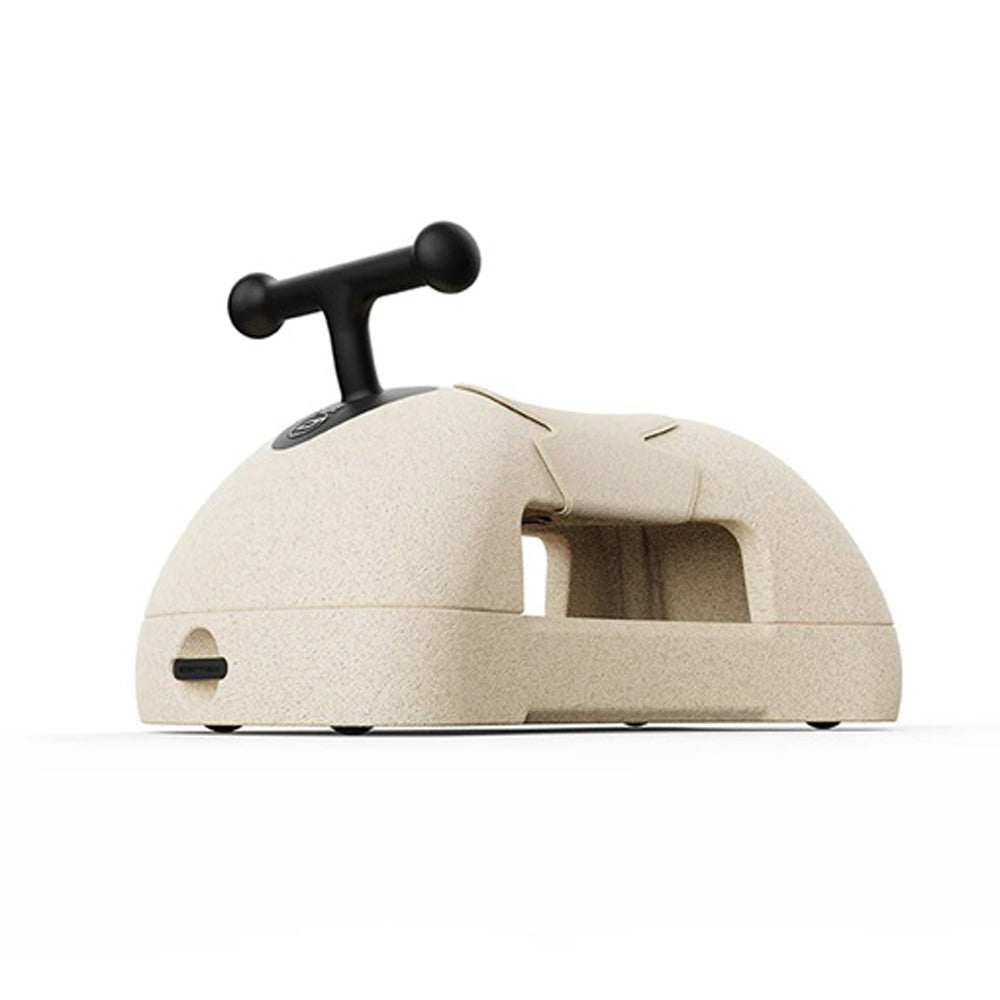 The Scoot and Ride My First Scooter by Scoot and Ride features a beige, modern design with a rounded body, T-shaped black handlebar, open seat slot, and four small wheels for smooth indoor rides. Perfect for little ones.