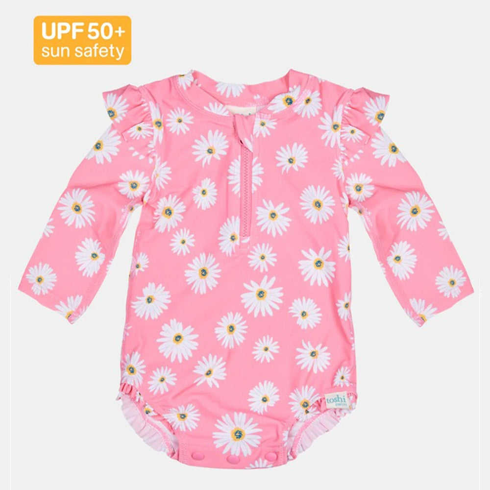 Toshi Swim Onesie L/S Ripple Daisy Watermelon