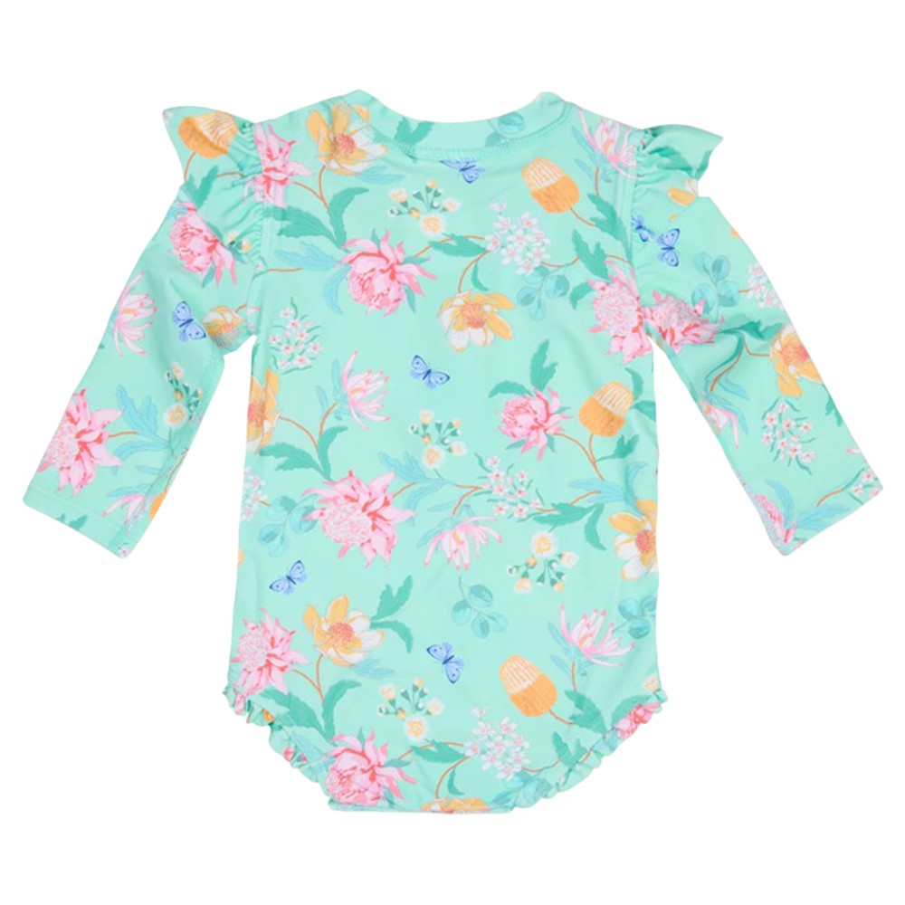 Toshi Swim Onesie L/S Ripple Waratah Mint