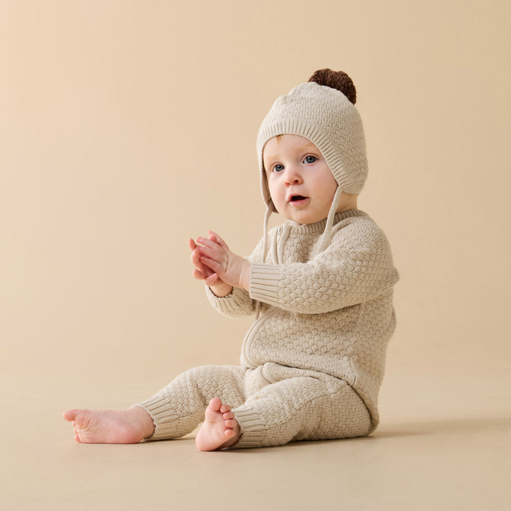 Wilson & Frenchy Cream Organic Knitted Bubble Bonnet