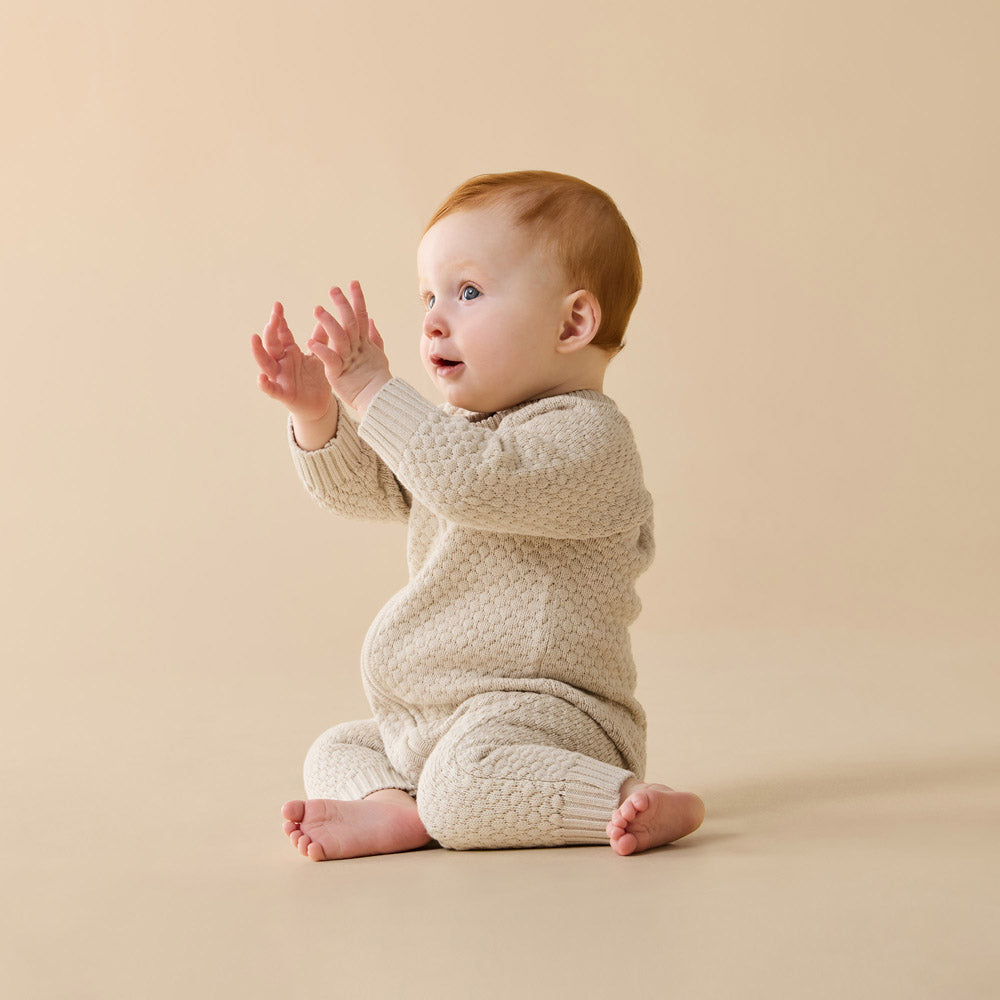 Wilson & Frenchy Cream Organic Knitted Bubble Growsuit