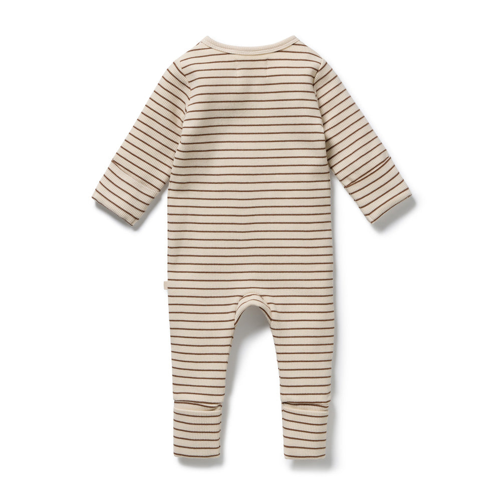 Wilson & Frenchy Nutmeg Stripe Organic Waffle Zipsuit