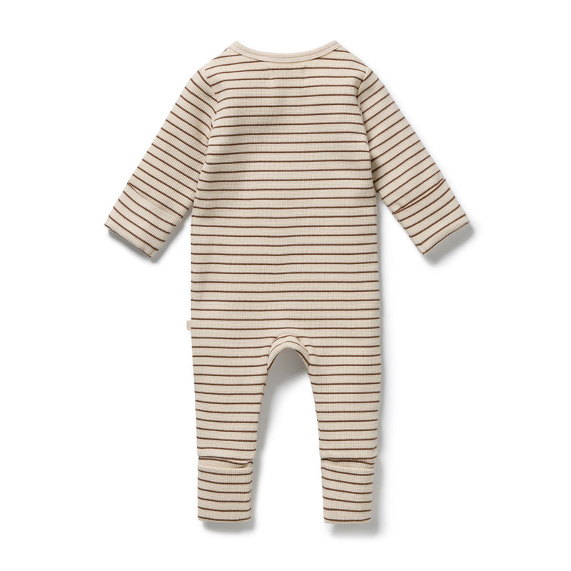 Wilson & Frenchy Nutmeg Stripe Organic Waffle Zipsuit