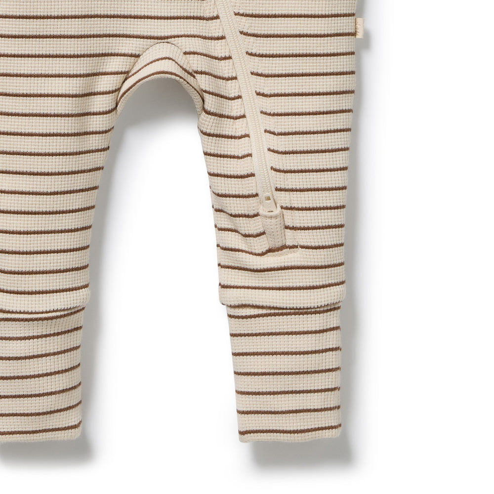 Wilson & Frenchy Nutmeg Stripe Organic Waffle Zipsuit