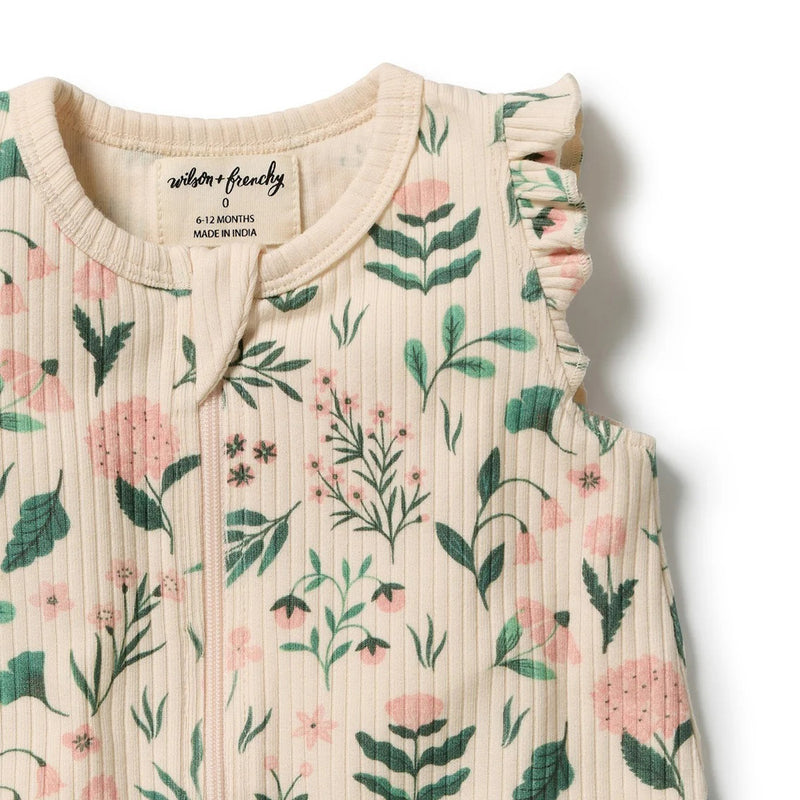 Wilson & Frenchy Sweet Bloom Organic Ruffle Zipsuit