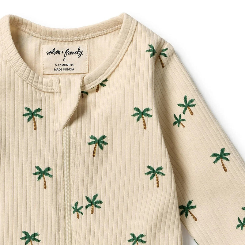 Wilson & Frenchy Tiny Palm Organic Zipsuit with Feet Make Every Day Count