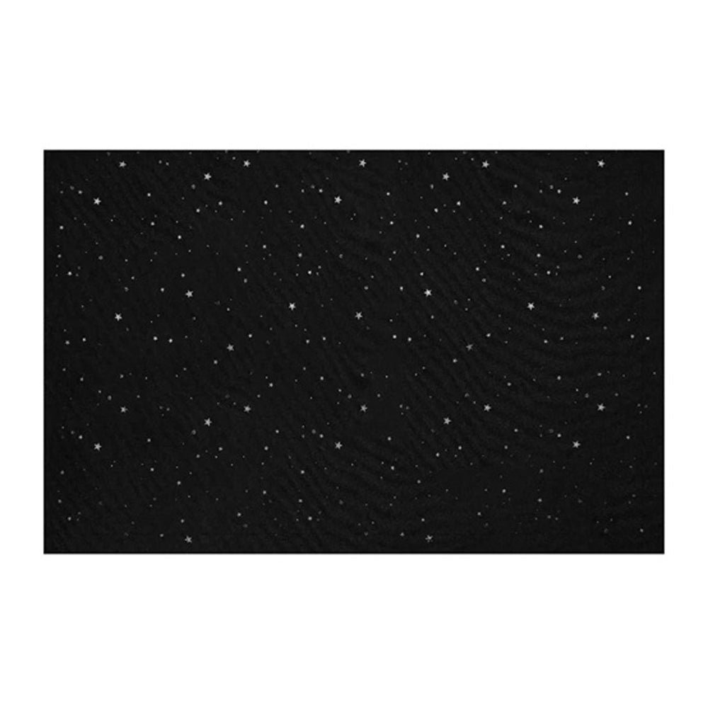 The Zazu Blackout Curtain by Zazu features a black background with white dots and star shapes, evoking a starry night—ideal for creating a cozy, dark space wherever you need it.