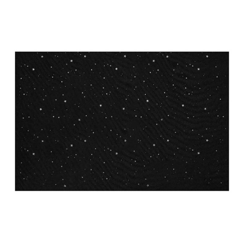 The Zazu Blackout Curtain by Zazu features a black background with white dots and star shapes, evoking a starry night—ideal for creating a cozy, dark space wherever you need it.