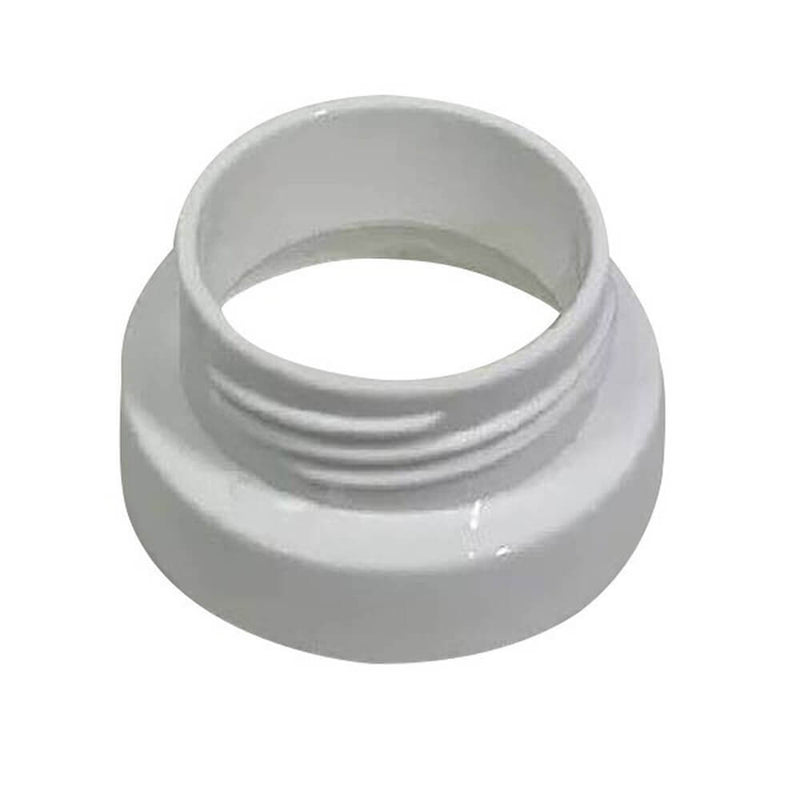 A white, round plastic Jiffi Bottle Adaptor by Jiffi, featuring internal threading, compatible with Tommee Tippee bottles and shown isolated on a plain background.