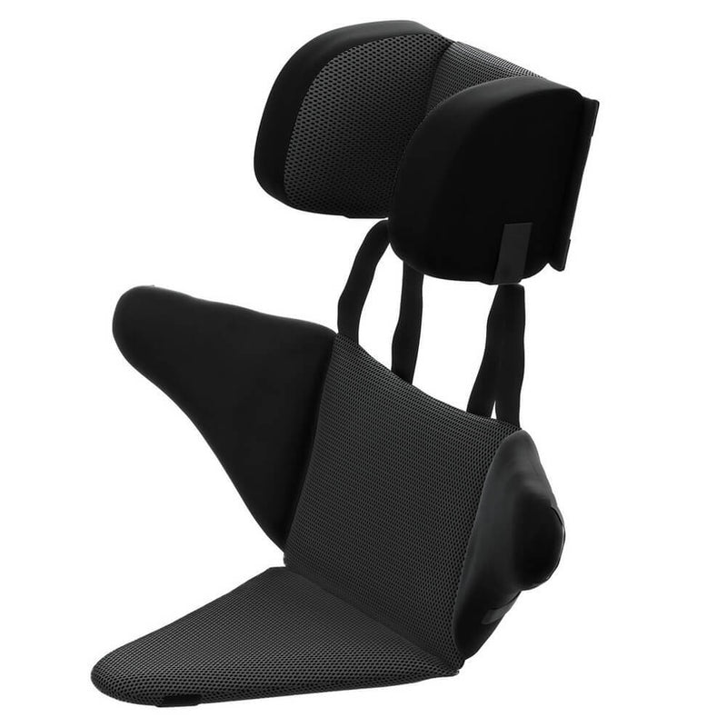 The Thule Chariot Baby Supporter by Thule is a black, ergonomic car seat cushion with padded sides, mesh fabric, and adjustable headrest for comfort and neck support while driving, inspired by optimal ergonomic design.