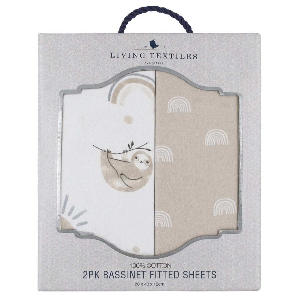 Living Textiles Happy Sloth Bassinet Fitted Sheets 2 Pack